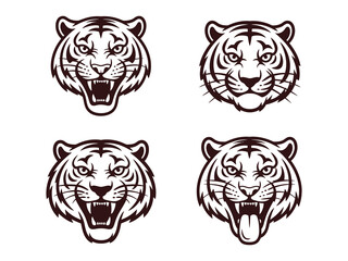Tiger head vector illustration with bold stripes and fierce face in wildlife style
