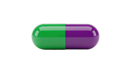 Isolated shiny capsule medicine, green and violet, treatment with antibiotics for disease