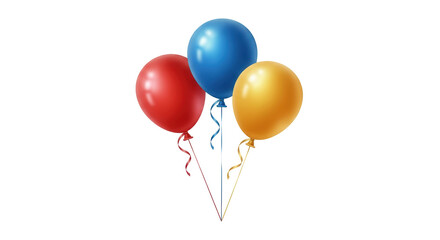 Isolated three colorful balloons, bright party decorations. A cheerful celebration element.