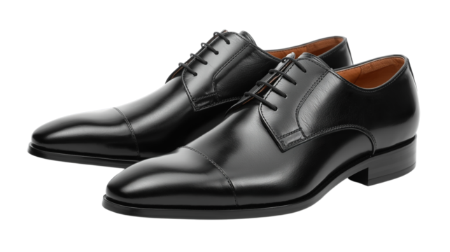 Vector illustration of closeup view of elegant black leather derby shoes for men, isolated on a transparent background, highlighting fine craftsmanship - Powered by Adobe