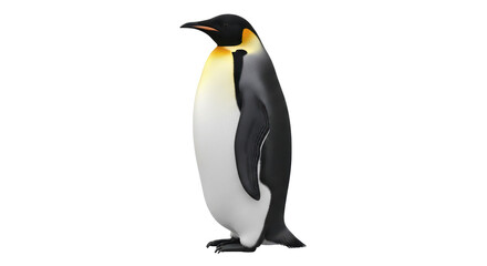 Isolated Emperor penguin standing upright with head turned to the left in full portrait view