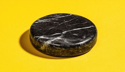 Dark marble disc on yellow backdrop