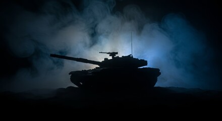 Minimalist tank silhouette with smoke in the background