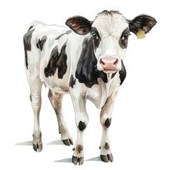 Cow, watercolor clipart vector, isolated on a white background.