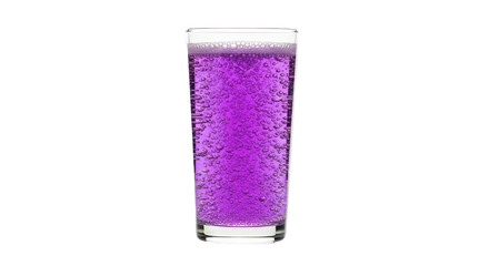 Isolated glass of effervescent purple liquid with bubbles, refreshment, soda, tonic