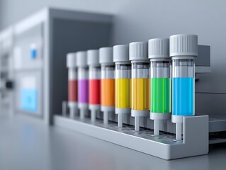 Detailed view of high-performance liquid chromatography system analyzing colorful biochemical samples