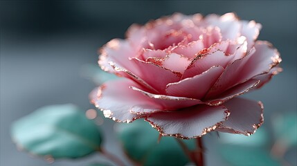 Close up Pink Rose with Bronze Edges and Soft Focus Background