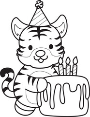 Coloring book of cute tiger character vector clip art for children.  