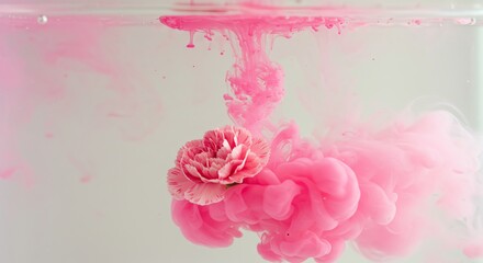 Pink flower submerged in water with ink bloom