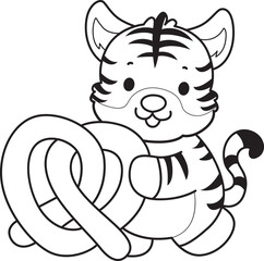 Coloring book of cute tiger character vector clip art for children.  