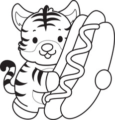 Coloring book of cute tiger character vector clip art for children.  