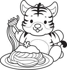 Fototapeta premium Coloring book of cute tiger character vector clip art for children. 