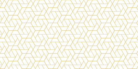 Seamless Geometric Hexagon Interlocking Line Pattern in Golden Outline – Abstract Modern Vector Background for Wallpaper, Textile, Wrapping, and Decorative Design