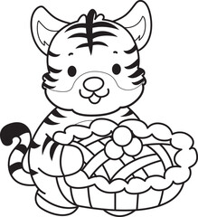 Coloring book of cute tiger character vector clip art for children.  