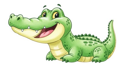 Cartoon Alligator Smiling Happy - A cartoon alligator with a wide smile. The background is white