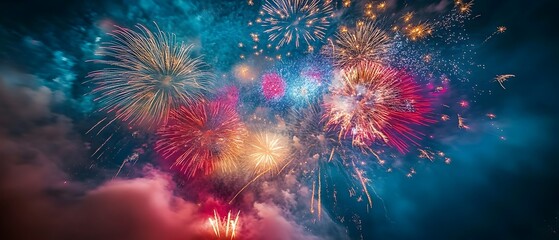 Fireworks and American flag background.