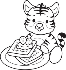 Coloring book of cute tiger character vector clip art for children.  