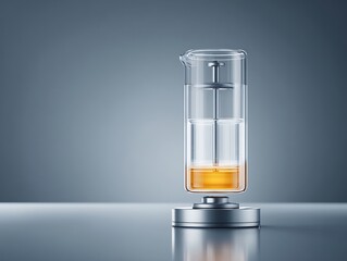Detailed visualization of magnetic stirrer mixing clear biochemical liquid in glass beaker