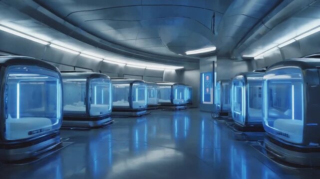 Hypersleep chambers on a spaceship. Cryosleep.