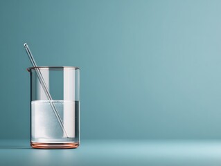 Detailed visualization of magnetic stirrer mixing clear biochemical liquid in glass beaker