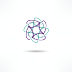 Colorful abstract circular design featuring intertwining shapes and a soft shadow effect on a white background