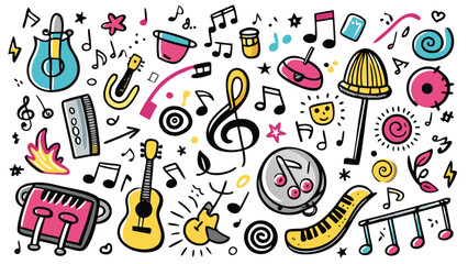 Obraz premium A collection of various musical notes and symbols arranged artistically on a white background..eps