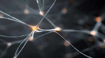 Detailed 3D rendering of neuron network structure with glowing synapse connections