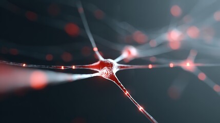 Detailed 3D rendering of neuron network structure with glowing synapse connections
