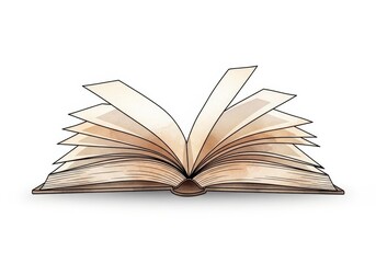 Fototapeta premium Open Book on White Background - Illustration of an open book with pages fanned out, set against a plain white backdrop. A visual of knowledge and learning