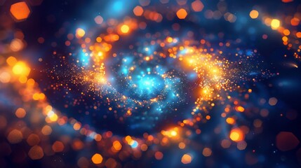 Luminous fractal spirals create abstract fireworks in a dreamy cosmic festive atmosphere