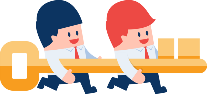 Two Businessmen Teamwork with Golden Key for Success on Transparent Background Illustration - Powered by Adobe