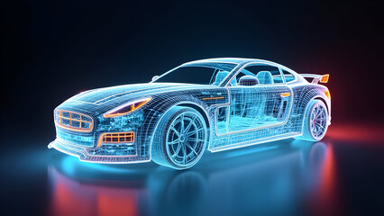 Fototapeta premium Custom LED lights illuminating car wireframe model