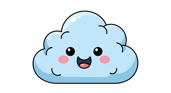Cute Cartoon Cloud with Happy Face on Black Background