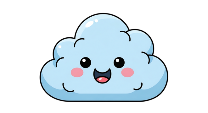 Cute Cartoon Cloud with Happy Face on Black Background