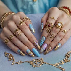 Romantic Rococo-style nail art