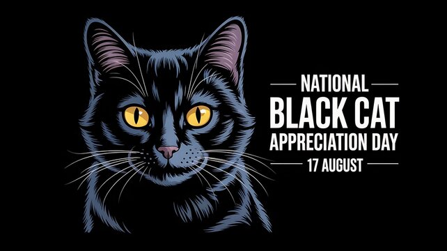 Close up portrait of a striking black cat with bright yellow eyes celebrating national black cat appreciation day on august 17th