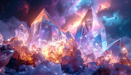 Abstract background with crystals and glowing lights