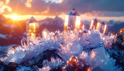 Abstract background with crystals and glowing lights