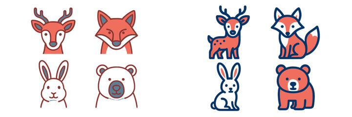 Forest animals illustrated in a playful style with depictions of deer, foxes, rabbits, and bears against a simple background