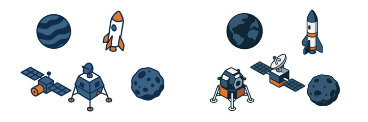 Exploring outer space with spacecraft, planets, and satellites in a fun and colorful illustration © Alan