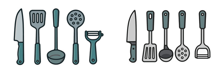 Various kitchen utensils arranged neatly for cooking and meal preparation in a modern kitchen setting