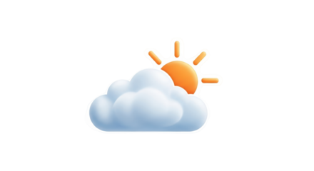 Isolated Half Sun Behind Cloud, Icon. Sunny weather with cloud. Vector forecast pictogram