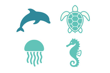 Colorful marine animal silhouettes perfect for a coastal-themed decoration or educational material