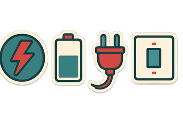 Electric power symbols representing energy, charge, and connection in a simple design