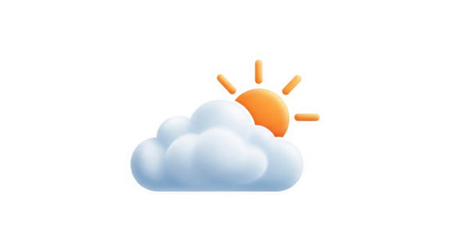 Isolated Half Sun Behind Cloud, Icon. Sunny weather with cloud. Vector forecast pictogram