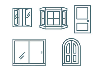 Various window and door designs displayed together showcasing diverse styles and shapes in a minimalist layout suitable for home decor inspiration