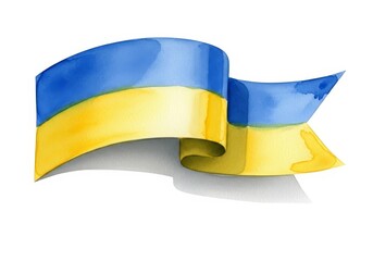 Watercolor painting of a blue and yellow ribbon, likely representing a flag. Ideal for patriotic or symbolic uses