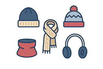 Warm accessories for chilly weather featuring hats, a scarf, and earphones