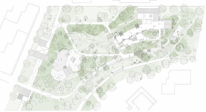 Architectural Concept: Detailed Landscape Design for an Urban Park, Overhead View