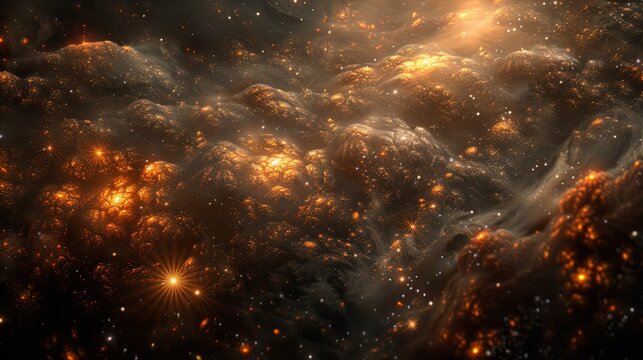 Luminous fractal spiral fireworks with golden and silver particles in a cosmic festive background - Powered by Adobe